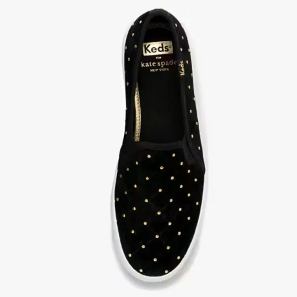 KEDS KATE SPADE New York Black Sneakers Double Decker Quilted Velvet SZ 7.5 - Picture 5 of 16